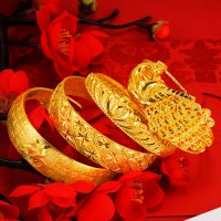 越南沙金仿真黄金久不掉色孔雀福气手镯正品镯子婚礼纯金色开口镯送女朋友老婆情人节七夕生日礼物