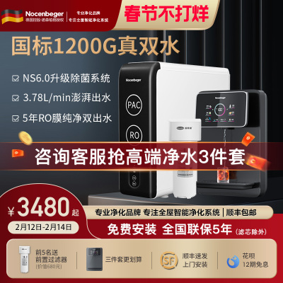 诺森柏格(Nocenbeger)净水器1200G鲜活双出水 X6Pro家用净水机RO反渗透过滤器厨下直饮净水器