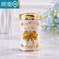 敬平欧式牙签筒盒家用牙签罐北欧轻奢牙签桶餐厅酒店KTV用品装饰摆件 金白黄花 送牙签