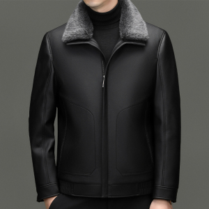 真皮羽绒服男绵羊皮立领皮夹克爸爸冬装中年皮衣加厚保暖轻薄外套真皮羽绒服男立领短款绵羊皮夹克海宁休闲外套加绒加厚机车皮衣冬