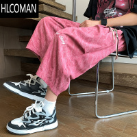 HLCOMAN垂感刺绣七分休闲裤子夏季薄款粉红色扎染短裤男大码五六分阔腿裤