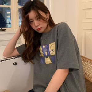 含棉 夏季新款宽松显瘦创意趣味动画印花短袖T恤女学生圆领上衣潮