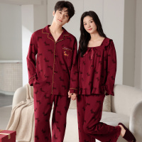 情侣睡衣春秋冬季棉质本命年喜庆结婚红色一男士一女士家居服套装