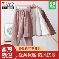 啄木鸟2024冬厚款夹棉睡衣女长袖夹层空气棉中老年大码爸爸家居服