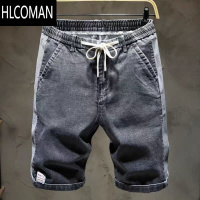 HLCOMAN夏季松紧腰牛仔短裤男士韩版宽松薄款马裤腰部弹力新款潮牌五分裤