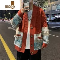 YANXU2022美式毛衣男复古ins高街潮牌日系休闲感线衣开衫外套