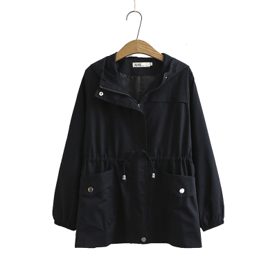 FISHBASKET2020秋季新款大码女士休闲上衣胖MM韩版收腰系带中长款风衣外套风衣女