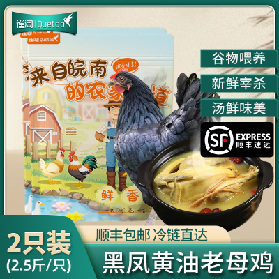 [苏鲜生推荐]雀淘 皖南黑凤黄油老母鸡2.6-2.9斤/只 2只装 新鲜现杀冷冻净膛竹林慢养走地鸡