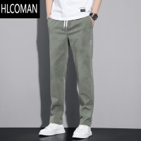 HLCOMAN灰色休闲裤子男款宽松直筒2024新款长裤男士款加绒男裤