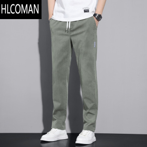 HLCOMAN灰色休闲裤子男款宽松直筒2024新款长裤男士款加绒男裤