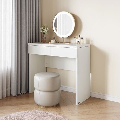 全友家居 梳妆台温柔奶油风卧室化妆桌宽大桌面双抽储物床边置物小桌子