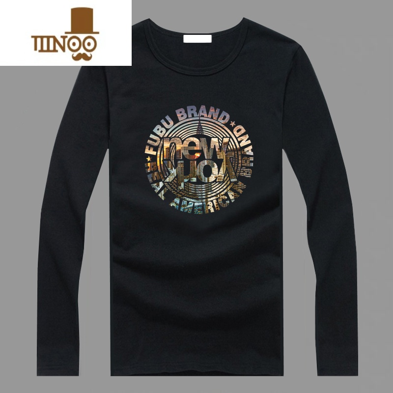 YANXU长袖t恤男士潮流韩版打底上衣服潮牌新品宽松圆领印花男装体恤衫