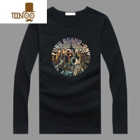 YANXU长袖t恤男士潮流韩版打底上衣服潮牌新品宽松圆领印花男装体恤衫