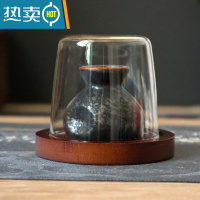 敬平日式牙签盒复古陶瓷牙签筒罐家用个性创意轻奢牙线收纳盒木质 黑红布袋(带玻璃盖+圆木底座)