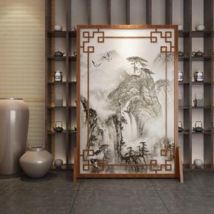 定制中式屏风客厅酒店山水镂空实木遮挡家用玄关隔断花鸟座屏 白蜡木120*180