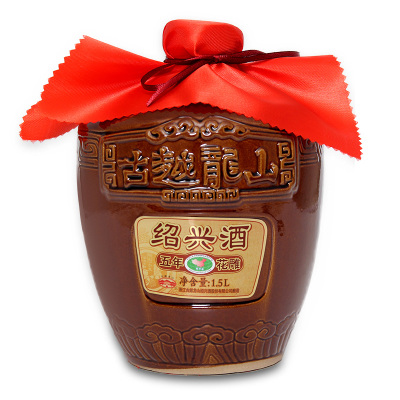 古越龙山绍兴黄酒五年陈花雕酒5年加饭酒半干型1.5L单坛装