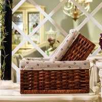 美帮汇桌面收纳盒藤编收纳筐柳编钥匙零食杂物筐化妆品储物盒子