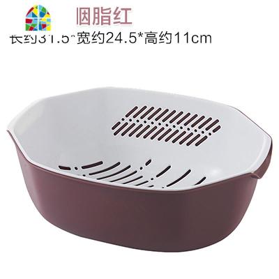 塑料双层家用厨房多功能洗菜盆洗菜篮子客厅水果篮水果盆子 FENGHOU 胭脂红