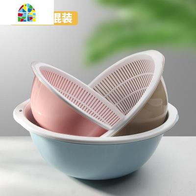 新款淘菜盆马卡龙色加大厨房塑料家用双层洗菜盆淘米大篮子 FENGHOU 混色大中小三件套(加大加厚)洗菜篮洗菜篮