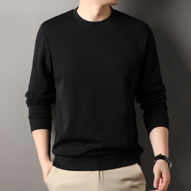 320克桑蚕丝纯色男士T恤春季新款大众圆领长袖打底衫男