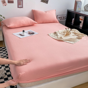 日式水洗棉床笠单件四季床垫保护套防尘罩纯色防滑全包床罩