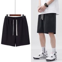 简约纯色编织抽绳运动短裤男女潮牌街头宽松阔腿五分卫裤