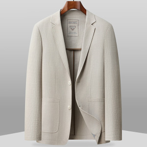 纯棉无里包边休闲西装男士春秋薄款单层免烫全棉西服单西