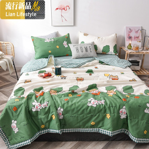 网红卡通棉夏被四件套棉夏凉被夏天薄被春秋四季通用空调被单 三维工匠被子