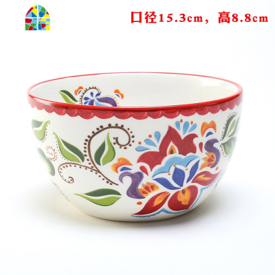 6英寸陶瓷碗面碗汤碗美式田园麦片碗大碗家用餐具 FENGHOU 红6英寸碗