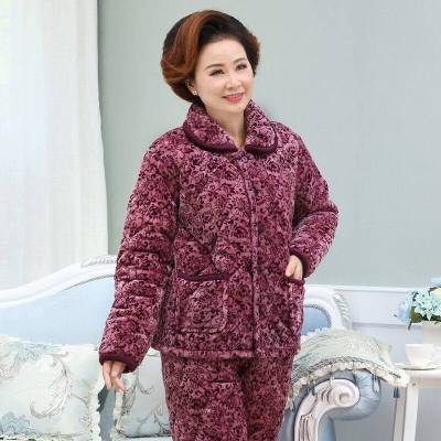 恋名媛。2019冬季老年人珊瑚绒夹棉睡衣加厚老太太奶奶棉袄妈妈家居服睡衣