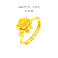 周大福 玫瑰花 足金黄金戒指开口可调节(工费:180计价) EOF1093七夕礼物