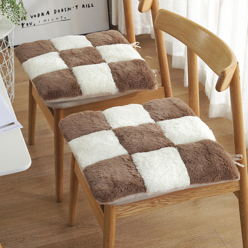 美帮汇加厚冬季毛绒拼块椅垫餐椅垫办公室毛绒学生椅垫屁垫
