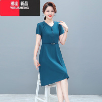 YIBUSHENG妈妈莫代尔连衣裙女季中老年短袖薄款纯色气质显瘦大码中长裙棉