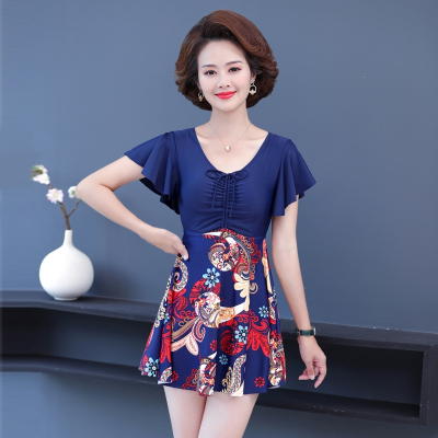 泳衣女遮肚显瘦保守连体裙式中老年大码游泳衣妈妈款泡温泉泳装