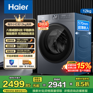 海尔(Haier)超越系列 12公斤 变频 洗干一体机 滚筒洗衣机 大筒径 除菌除螨 XQG120-HL52D1