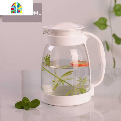 冷水壶大容量玻璃可高温凉白开水杯茶壶套装家用果汁壶防爆凉水B, FENGHOU 白色(2000ML)+4直杯+白色茶盘