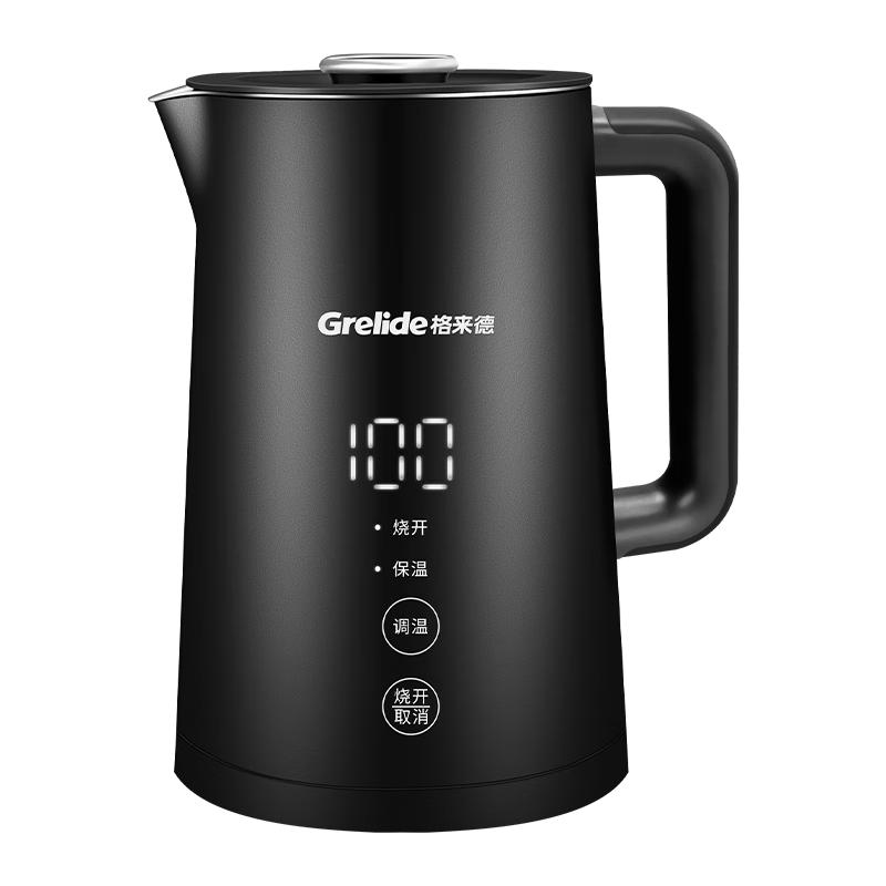格来德(Grelide)电热水壶保温烧水壶智能大屏数显实时显温多段可调温电水壶316L不锈钢一体无缝内胆泡奶双层恒温壶D