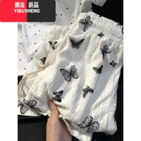 YIBUSHENG松紧腰带钻蝴蝶印花休闲裤子女季新款小个子宽松显瘦阔腿长裤子