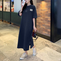 韩国大码T恤女装夏上衣睡裙短袖打底衫女宽松中长款开叉连衣裙女