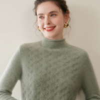 新潮波浪山羊绒衫女卷边洋气纹毛衣羊毛衫女针织打底衫提花感百搭