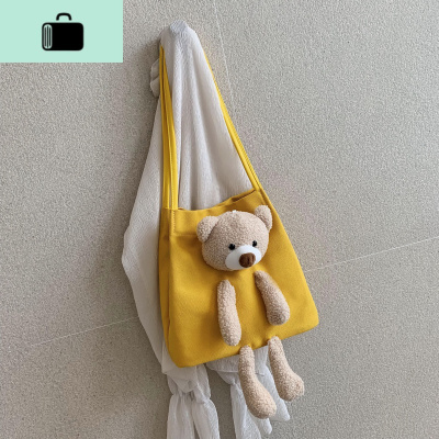 包包新款2020大容量帆布包女小熊单肩包ins百搭大学生卡通购物袋NEW LAKE女士单肩包