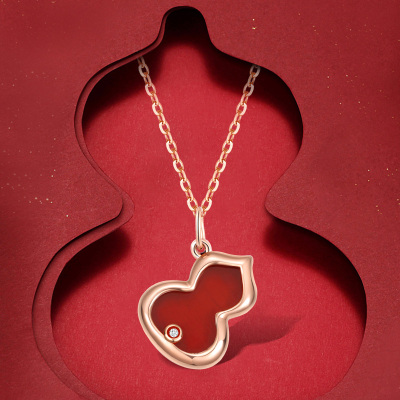 麒麟钻石葫芦项链女18k金玫瑰金彩金锁骨链吊坠红黑玛瑙白贝母轻奢潮