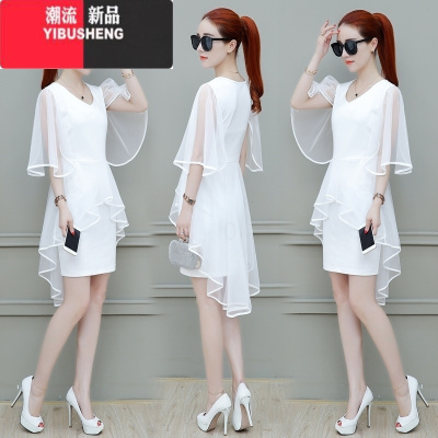 YIBUSHENG雪纺连衣裙女季2024新款温柔仙冷淡风显瘦网纱中长款天裙子