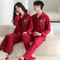 情侣睡衣春秋冬季棉质本命年喜庆结婚红色一男士一女士家居服套装_348