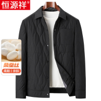 恒源祥秋冬季棉衣男士轻薄款桑蚕丝棉袄中老年棉服翻领爸爸装外套
