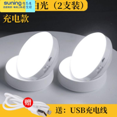 希杰狮王感光LED小夜灯家居卧室低能耗光控床头夜灯卧室灯儿童led床头灯旋转充电款白光两个装灯具