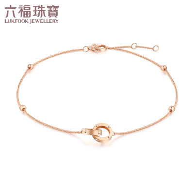 六福珠宝时尚双环18K金手链含延长链女款定价L18TBKB0084R总重：0.95克