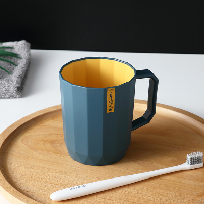 刷牙杯家庭家用简约漱口洗漱杯子儿童情侣牙刷缸牙杯桶牙400ml-菱形-双色蓝-1个