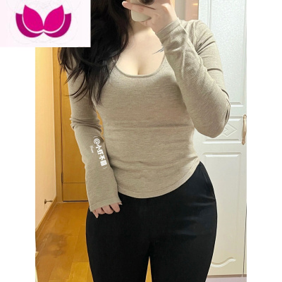 七斓显瘦短款辣妹t恤女大码女装胖mm微胖穿搭u领内搭修身大胸上衣