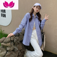 七斓日系复古情侣装设计感条纹衬衫男女韩版bf宽松慵懒风休闲长袖衬衣